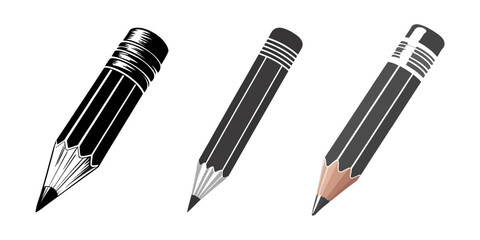 set of pencils vector, pencil isolated silhouette, Pencil icon silhouette and line, outline, vector of black silhouette of pencil, Set of black silhouettes of writing and drawing tools concept.