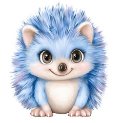 Obraz premium Cute cartoon blue hedgehog character with big expressive eyes smiling adorable animated animal illustration