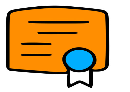 Orange certificate with blue seal and white ribbon, signifying achievement or completion.