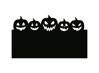 Five spooky jack o lantern faces border design isolated on transparent background