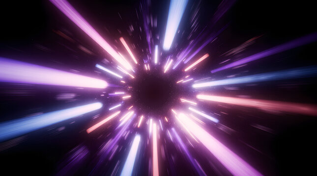Vibrant light streaks radiating from central glowing purple core