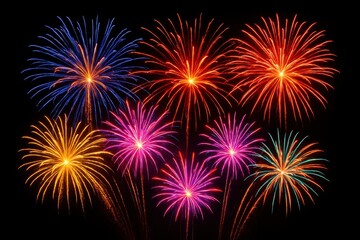 Fototapeta premium Spectacular multicolored fireworks display creating brilliant light patterns against dark night sky for celebration and festive occasions