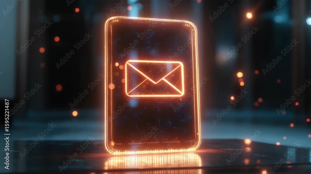 Poster digital glowing envelope icon symbolizing email in futuristic setting