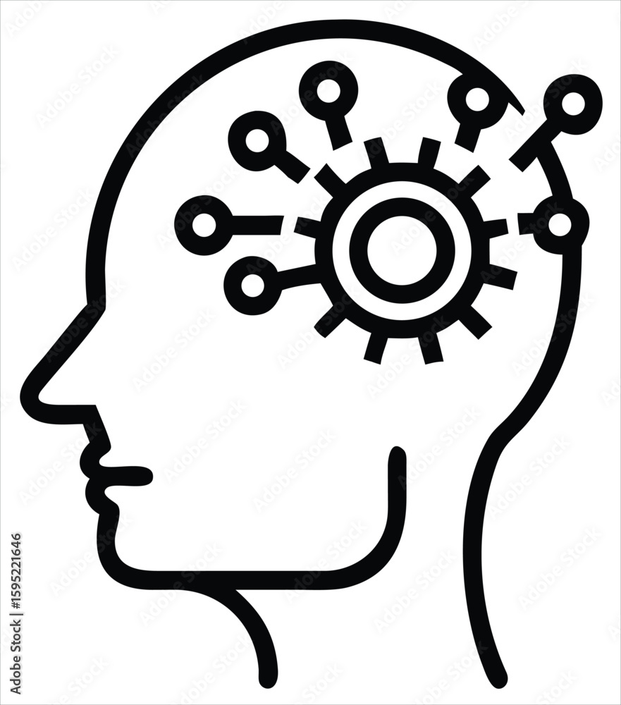 Poster conceptual illustration of artificial intelligence and machine learning within a human head symboliz