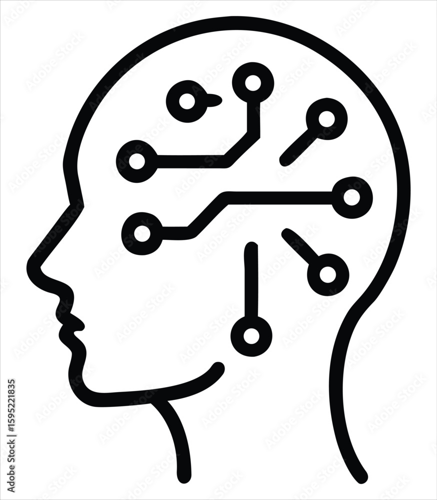 Poster abstract representation of artificial intelligence and neural networks within a human head silhouett