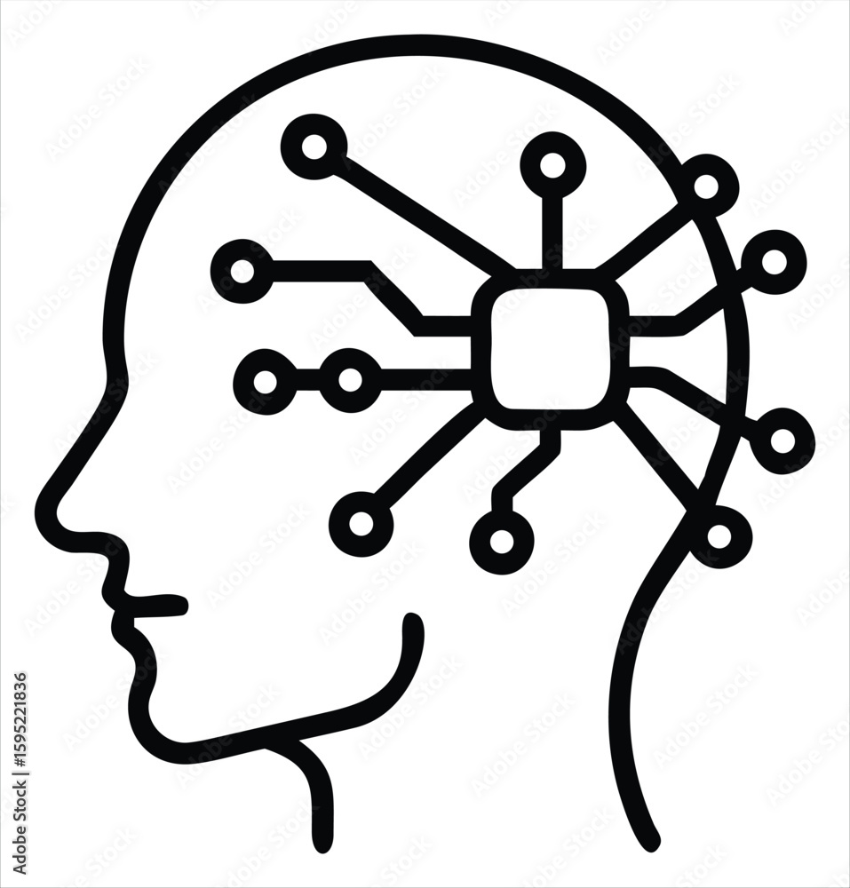 Poster conceptual illustration of artificial intelligence and neural networks within a human head symbolizi
