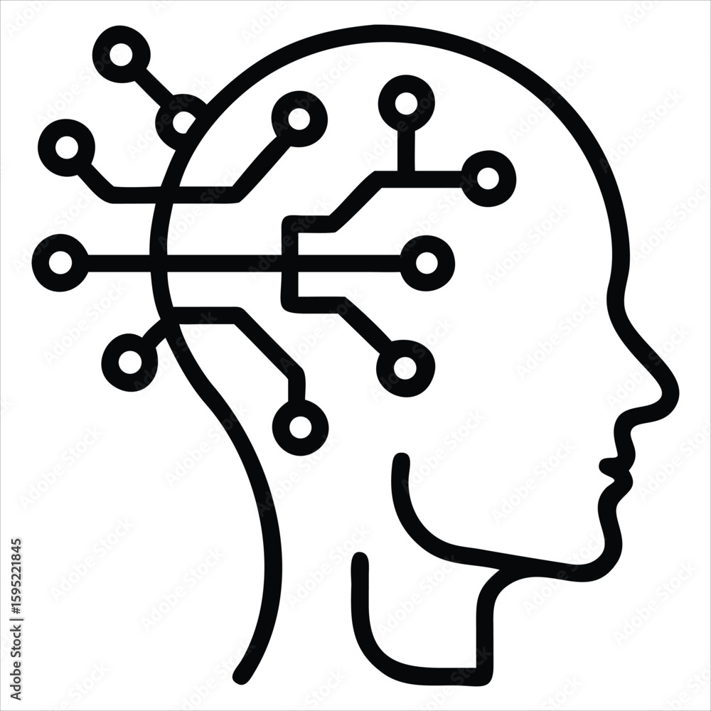 Poster digital brain network icon representing artificial intelligence and neural connections in a human he