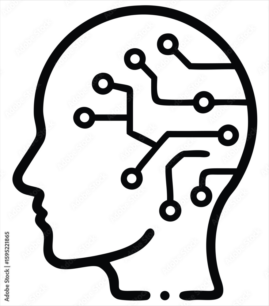 Fototapete stylized outline of a human head with integrated circuit pathways symbolizing artificial intelligenc