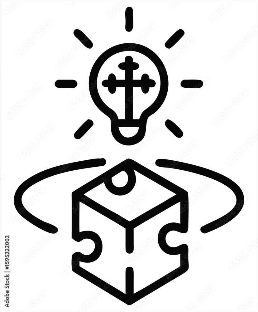 Poster innovative solution concept: a bright idea illuminating a puzzle cube representing creative problem 