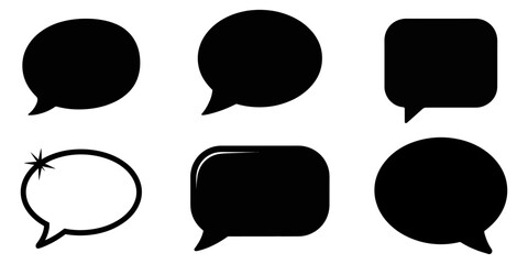 black speech bubbles set in silhouette style, speech bubble silhouette  icon set. Chat icon trendy style on white background, dialogue, bubble, comic, silhouette, talk, conversation, message, chat. 