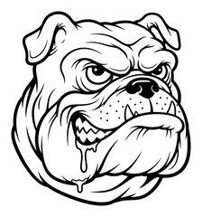 Black and White Graphic Illustration of a Ferocious Bulldog Head with Drool