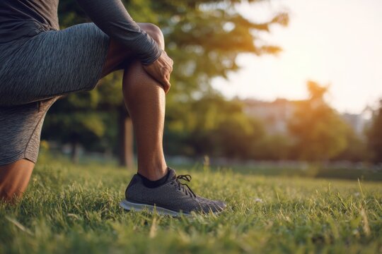 Athlete's knee pain, outdoor - Powered by Adobe