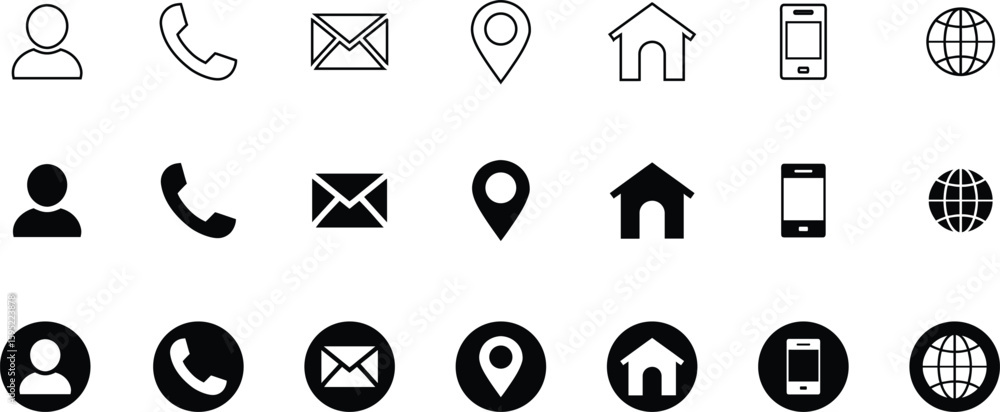 Poster business icon set, contact information icon. web icon collection. website set icon vector. for compu