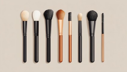 Black Makeup Brushes Collection in 3D Vector Style – Professional Cosmetic Accessories on White for Skincare, Beauty Ads, and Salon Visuals