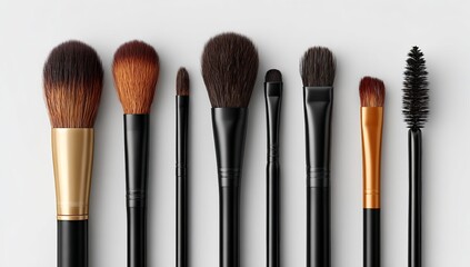 Black Makeup Brushes Collection in 3D Vector Style – Professional Cosmetic Accessories on White for Skincare, Beauty Ads, and Salon Visuals