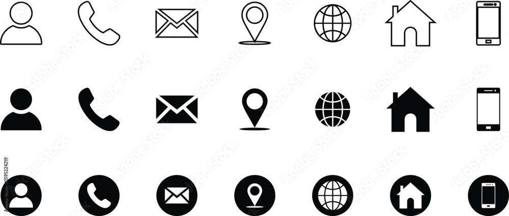 Poster business icon set, contact information icon. web icon collection. website set icon vector. for compu