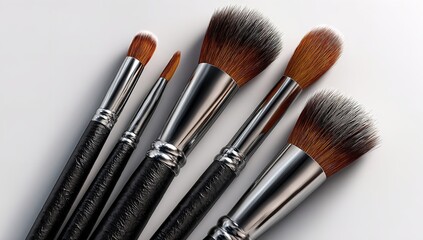 Black Makeup Brushes Collection in 3D Vector Style – Professional Cosmetic Accessories on White for Skincare, Beauty Ads, and Salon Visuals