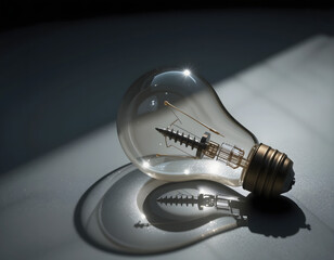 Close-up of an elegant vintage light bulb lying on a reflective surface