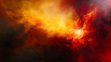 An abstract painting using bold red and yellow tones to evoke feelings of passion and energy.
