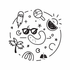Colorful Summer Food and Drinks Doodle Set