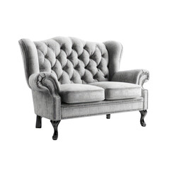 Fototapeta premium Light gray tufted wingback loveseat