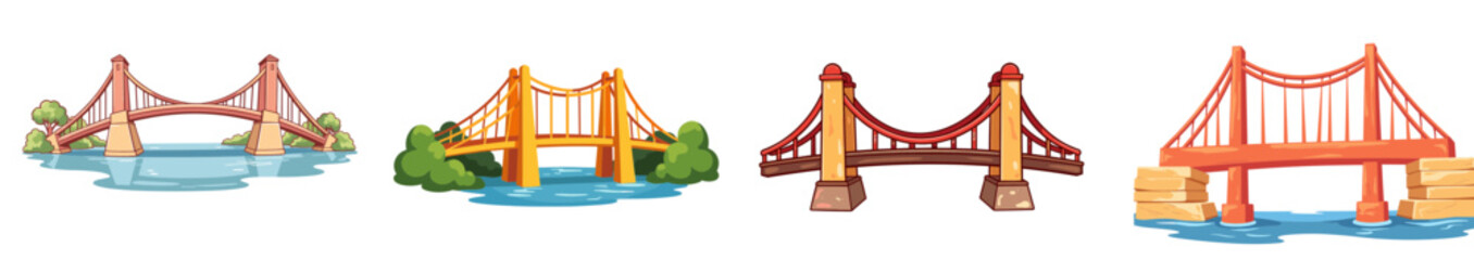 Obraz premium Cartoon illustration of toy bridge set in pastel colors on isolated background 