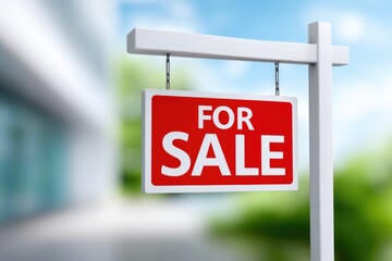 Real Estate for Sale Sign with Blurred Background