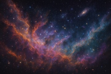 Fototapeta premium Deep space nebula with swirling cosmic colors and distant galaxies creating magnificent celestial panorama