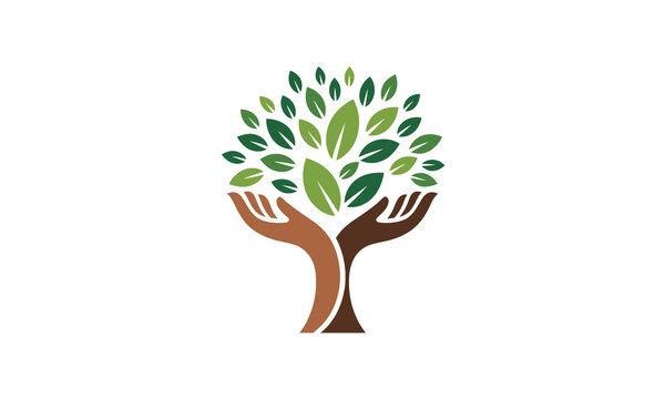 Human Hands and Tree Icon Vector Logo Template Representing Nature Care, Environmental Awareness, Sustainability, and Green Living - Powered by Adobe