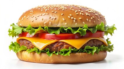 Isolated hamburger on white with sesame seeds