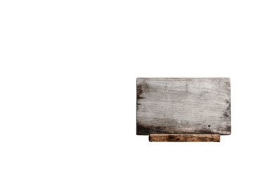 Blank weathered wooden sign on stand