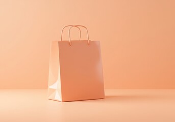 Minimalist peach shopping bag on a soft peach background