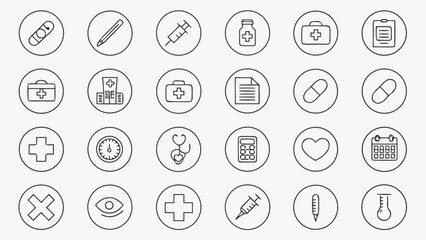 Collection of medical and healthcare icons in oval frames