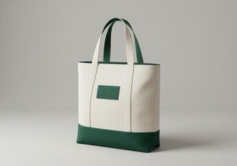 Stylish cream and green canvas tote bag with leather accent