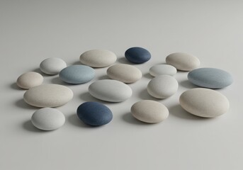 Collection of smooth oval stones in neutral and blue tones