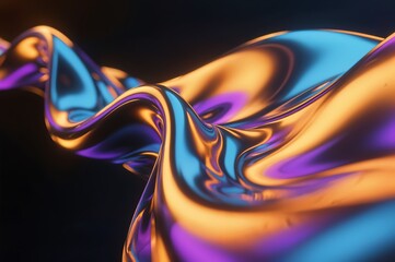 Obraz premium Abstract Metallic Fabric Waves on Black Background