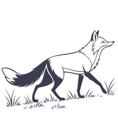 Fototapeta premium Minimalist illustration of a fox in a walking pose with a bushy tail isolated on white background