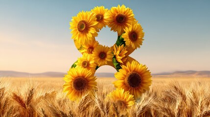 Sunflower Number Eight Standing in Wheat Field