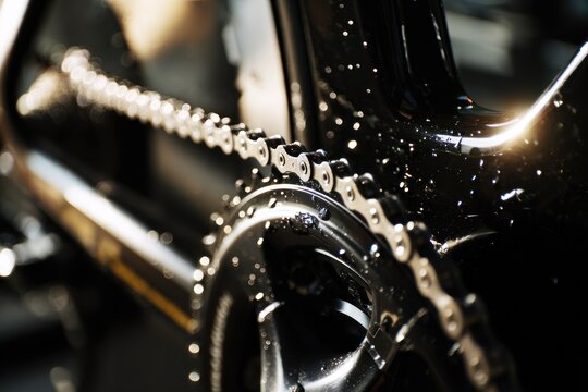 Close-up of a bicycle chain and crankset