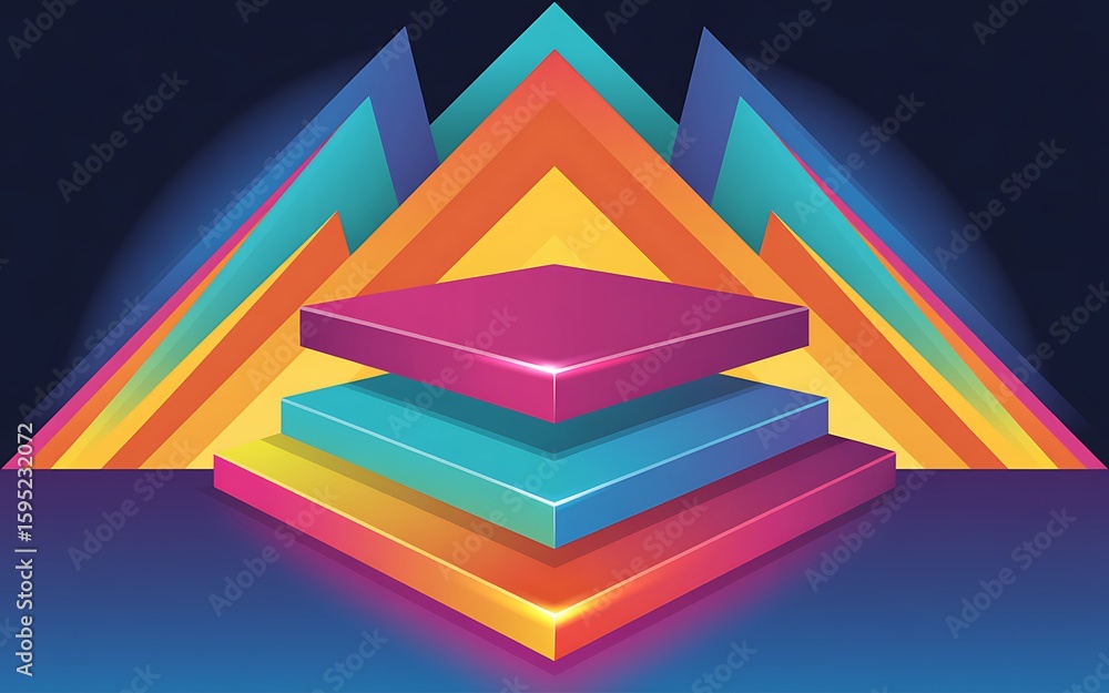 Poster geometric layered shapes with vibrant gradient colors abstract layers