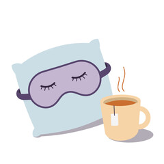 Sleep relaxation pillow mask tea cozy time vector art