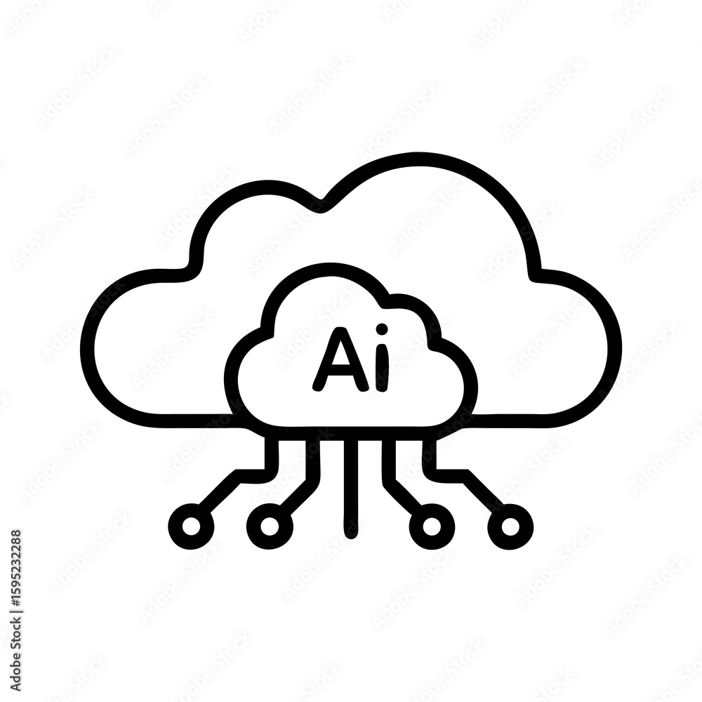 Poster cloud computing data network system outline silhouette vector illustration