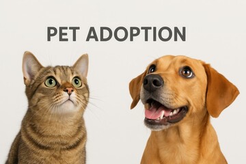 Adorable pet banner featuring curious cat and dog looking upward with charming expressions