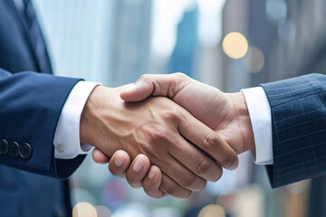 Businessmen shaking hands over finalized deal, business concept