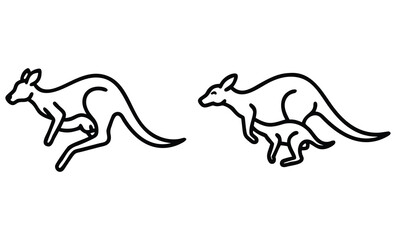 Two stylized kangaroos with joeys in their pouches in a simple line art design