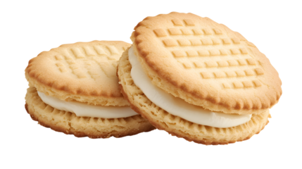 Two Round Vanilla Sandwich Cookies Detailed Close-Up Image Food Photography