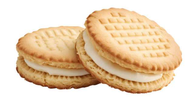 Two Round Vanilla Sandwich Cookies Detailed Close-Up Image Food Photography