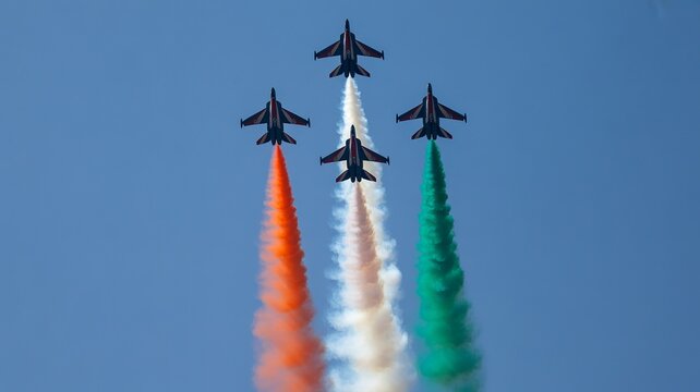  Indian Air Force Jets Creating Tricolor Trails in Republic Day Air Show