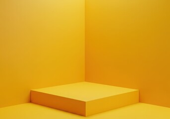 Minimalist yellow corner stage with geometric platform for product display