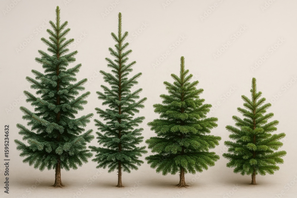 Poster collection of various evergreen spruce trees with full branches isolated on transparent background f